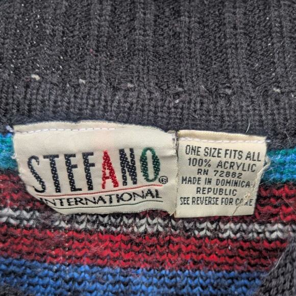 Vtg Stefano Grandpa Sweater Acrylic Knit Multi Color Abstract OS - Picture 4 of 4